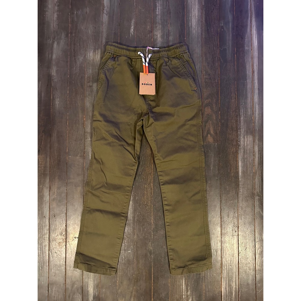 Boden Boys Olive Green Pull On Chino Pants Elastic Waist Drawstring NWT